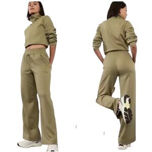 Athleta Allure High Rise Wide Leg Sweat Pants Olive Size M